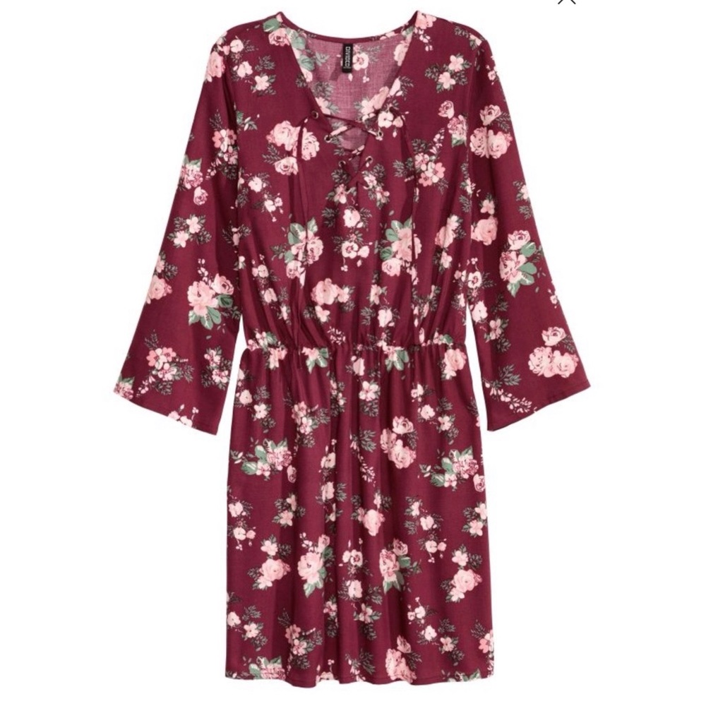 Burgundy Lace Up neck dress - Picture 2 of 7